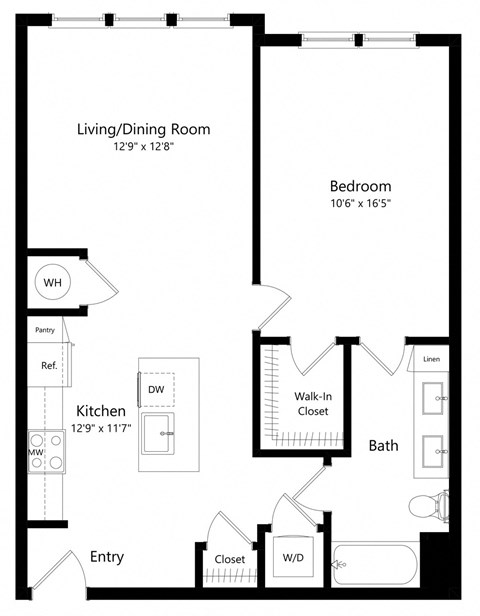 One Bedroom Floor Plan with 815 Sq. Ft. at The Exchange Luxury Apartments in St Pete FL